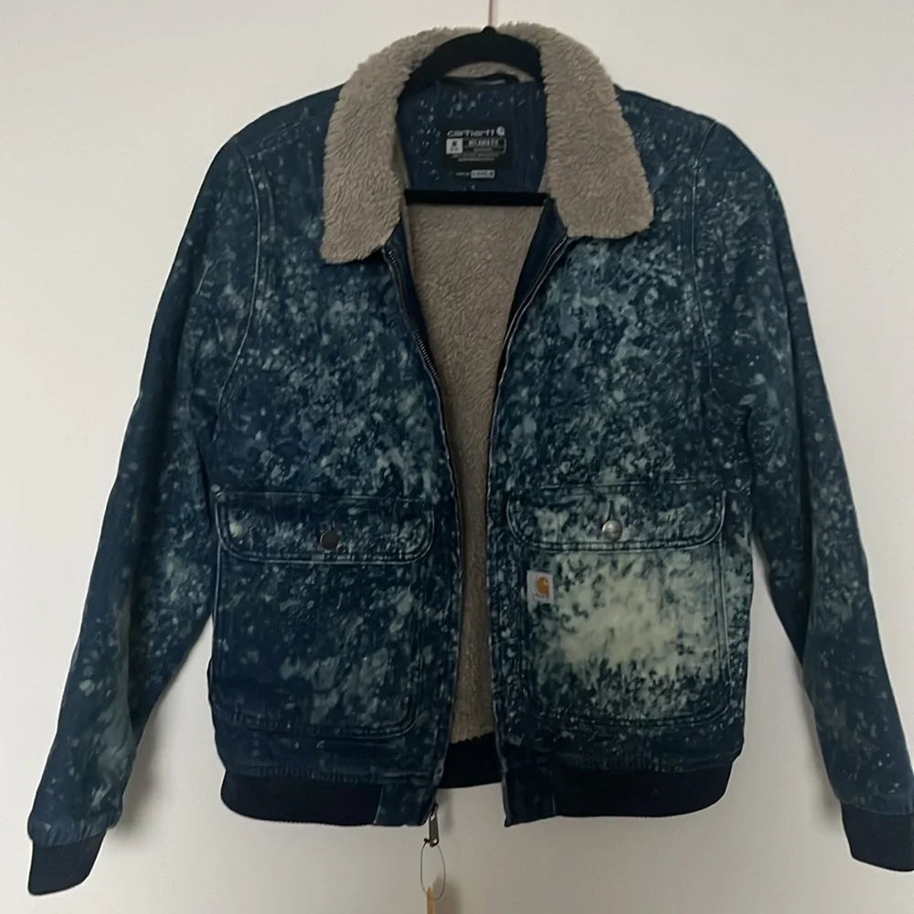 Fall Custom Carhartt Hand-Dyed Veronica Beard Inspired Denim Sherpa Jacket, NWT